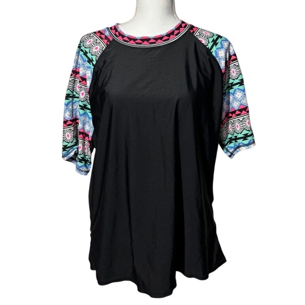 Old Navy XXL Swim‎ Rashguard Top Bundle – Turquoise & Black Mixed Print